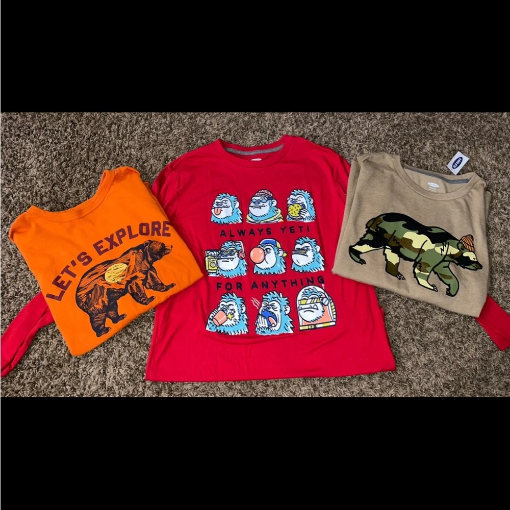 Old Navy/GAP Boys Red/Orange/Camo Bundle 3 Long-Sleeves T-shirts Sz XL 14/16 NWT